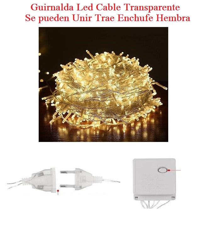 Luz Led 500 Luces Cable Transparente Multicolor y Calido Enchufe Hembra Eventos Guirnalda de 32 Metros