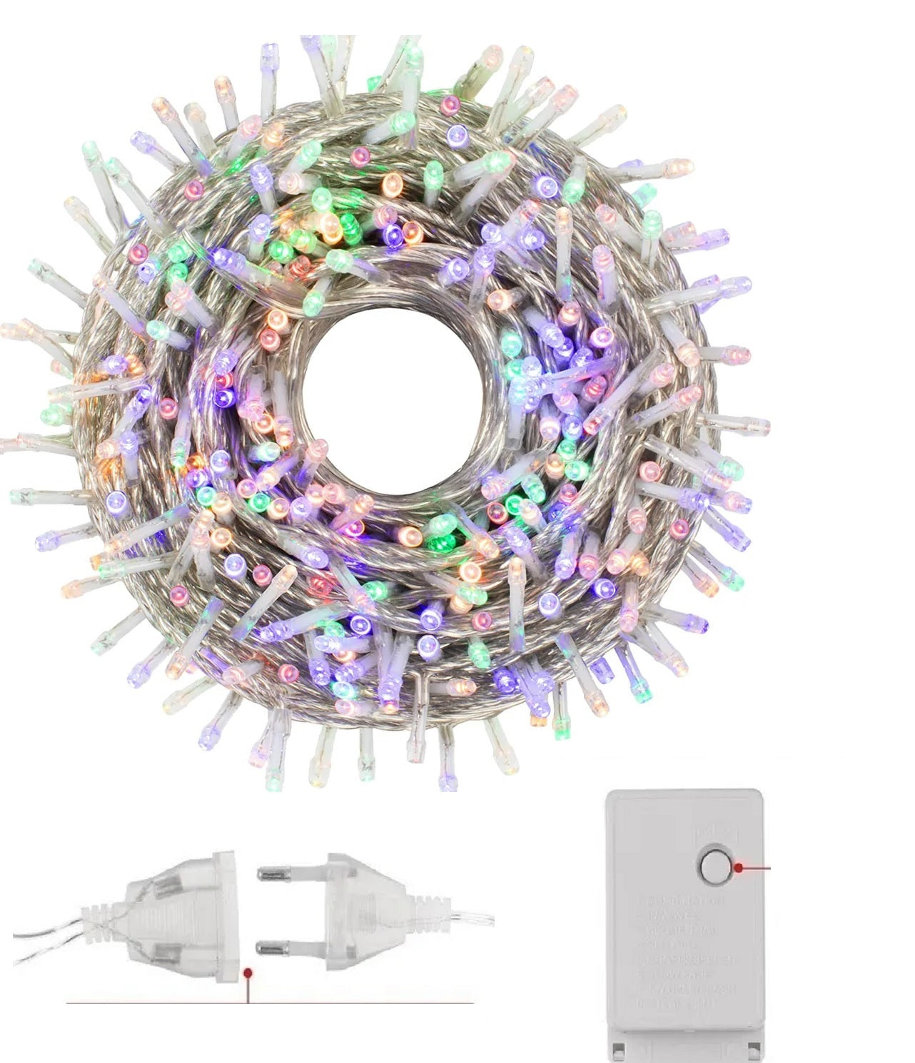 Luz Led 500 Luces Cable Transparente Multicolor y Calido Enchufe Hembra Eventos Guirnalda de 32 Metros