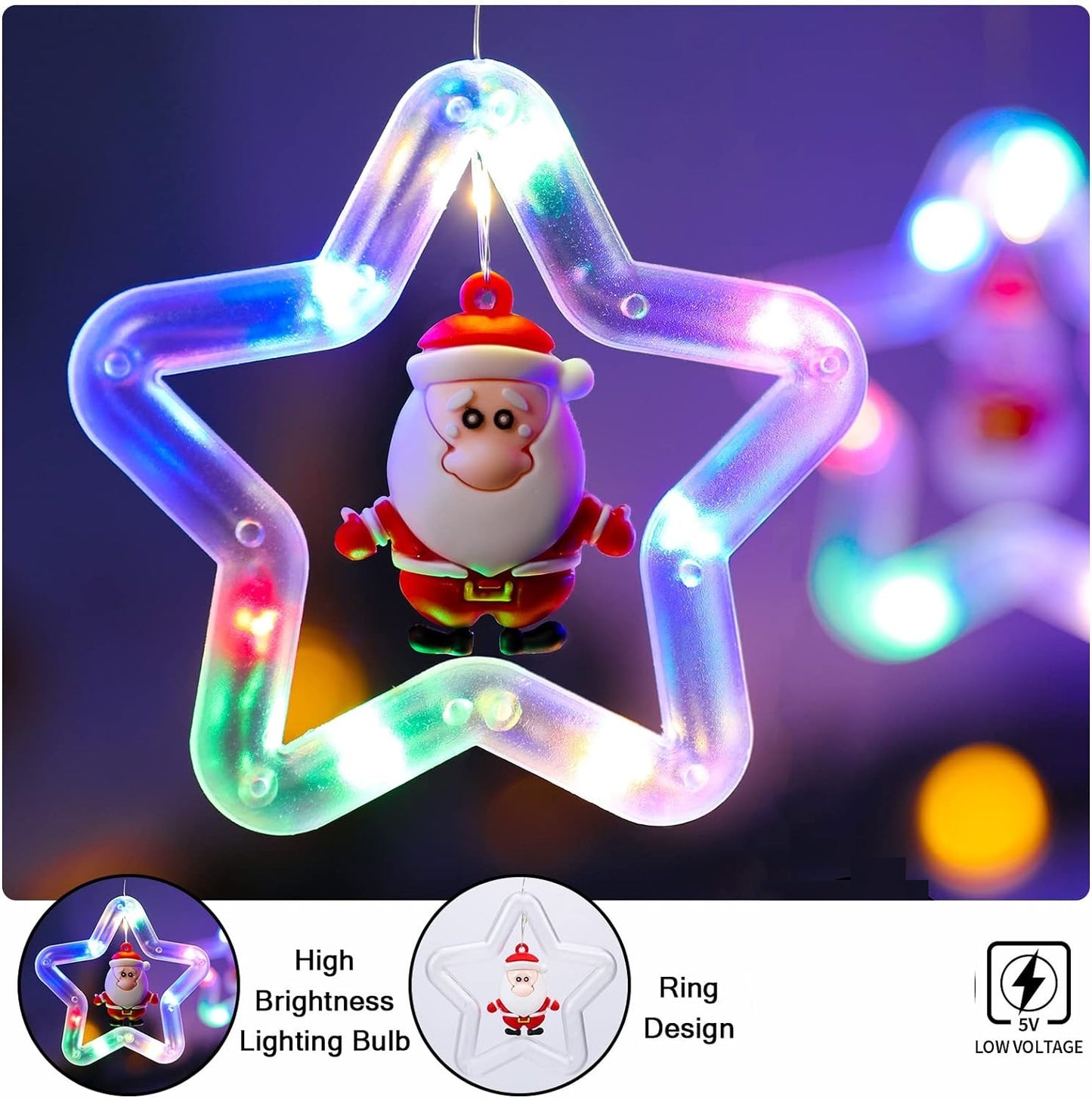 Cascadas Solar Led Con Figuras Navidad 3 Metros Estrellas, Pinos