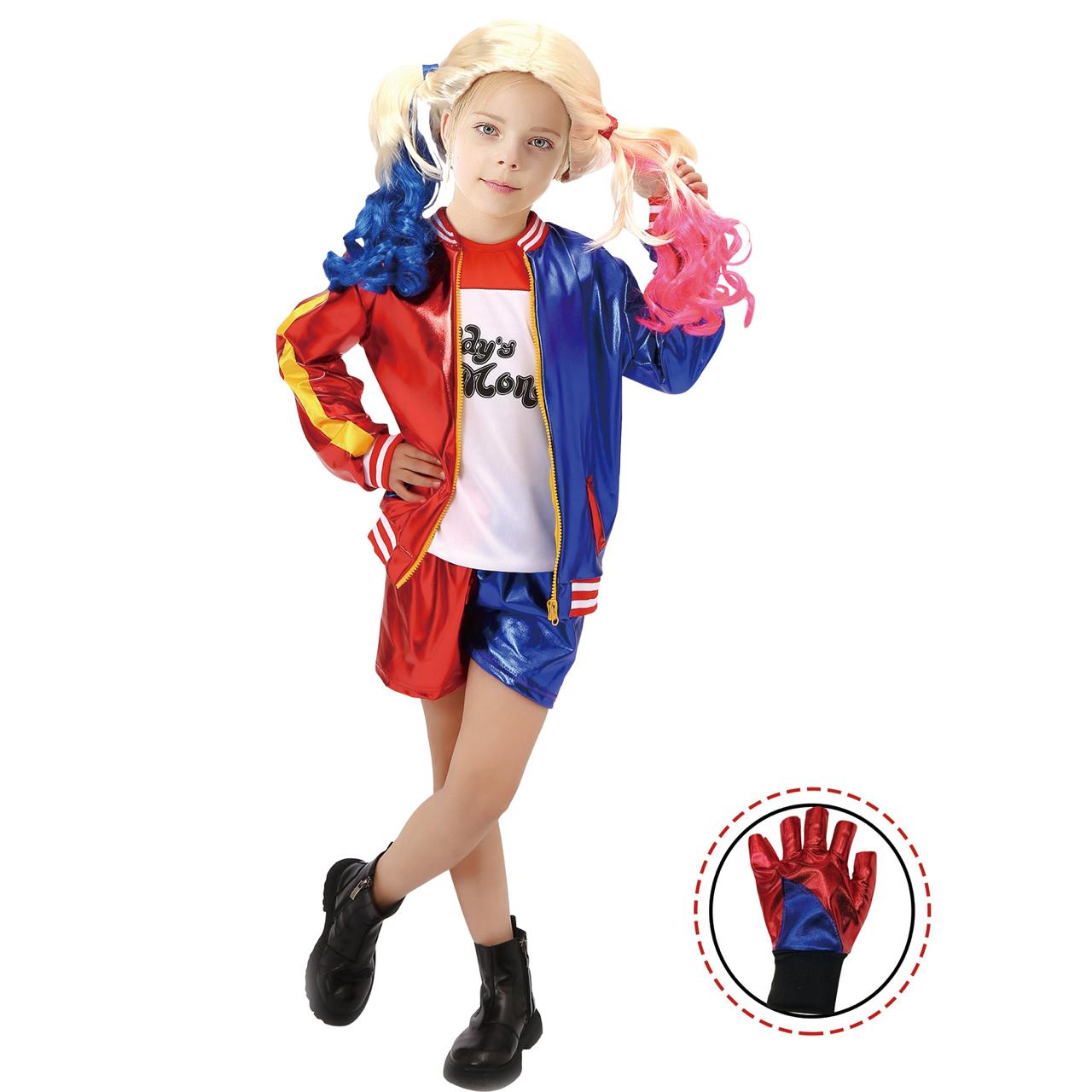 Disfraz Harley Quinn Disfraz Niña Inc. Chaqueta Estampada Peluca Pantalon Guante Polera Tallas 4 A 14, Halloween, Eventos Fiestas, Cosplay