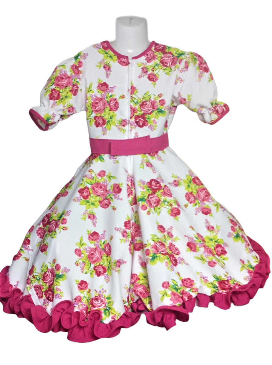 Vestido Huasa China Niña Blanco Floreado Tallas 6