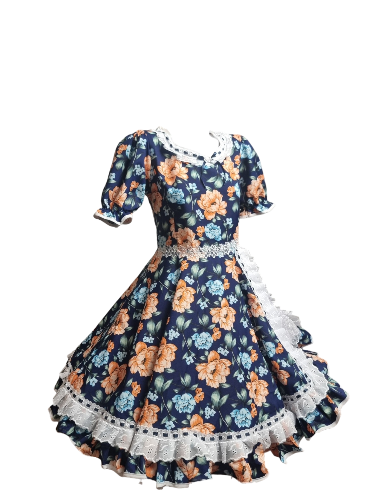 Vestido Huasa China Azul Floreado Cueca Juvenil Adulto Tallas
