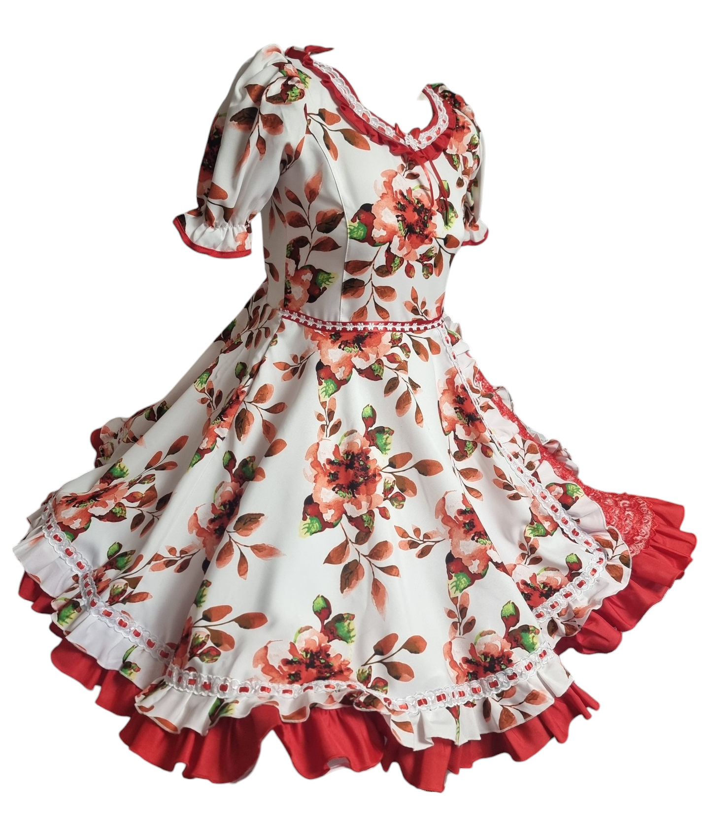 Vestido Huasa Niñas Tallas 12 14 y 16 Juvenil Floreado Rojo Huasita Chinita