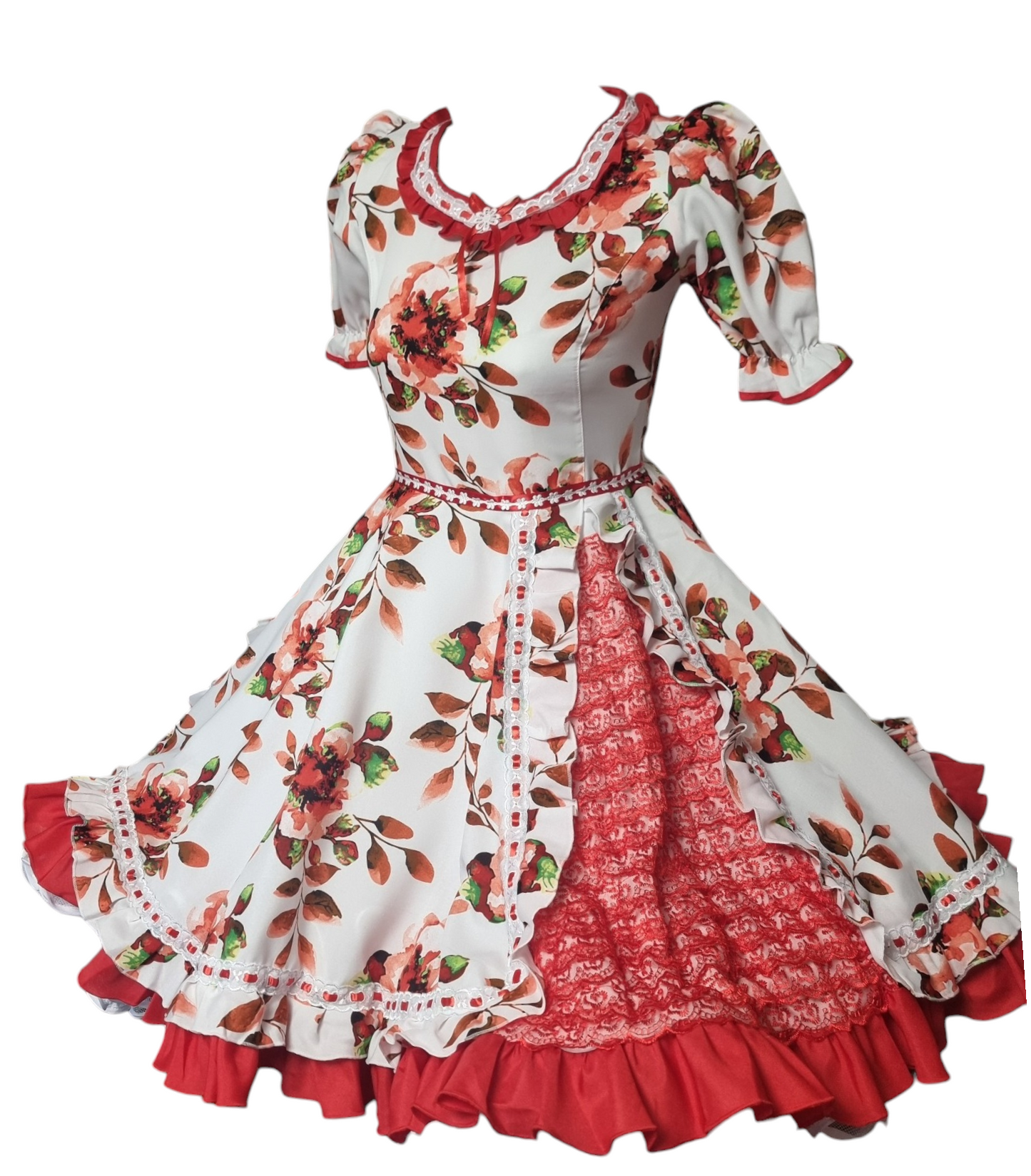 Vestido Huasa Niñas Tallas 12 14 y 16 Juvenil Floreado Rojo Huasita Chinita
