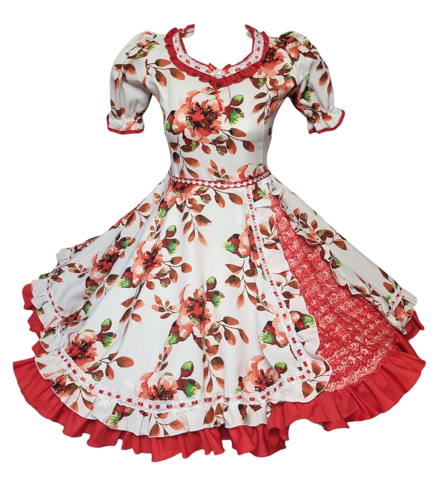 Vestido Huasa Niñas Tallas 12 14 y 16 Juvenil Floreado Rojo Huasita Chinita