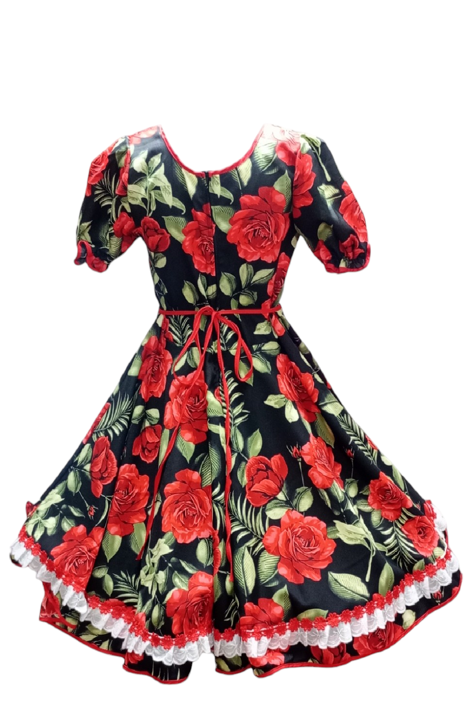 Vestido Huasa China Mujer Adulto Talla L Negro Hojas Verdes