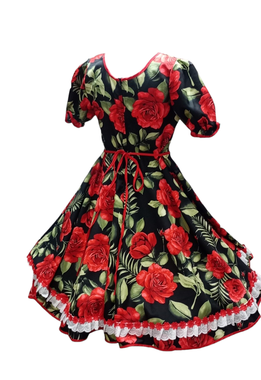 Vestido Huasa Niñas Tallas 12 Juvenil Negro Hojas Huasita Chinita