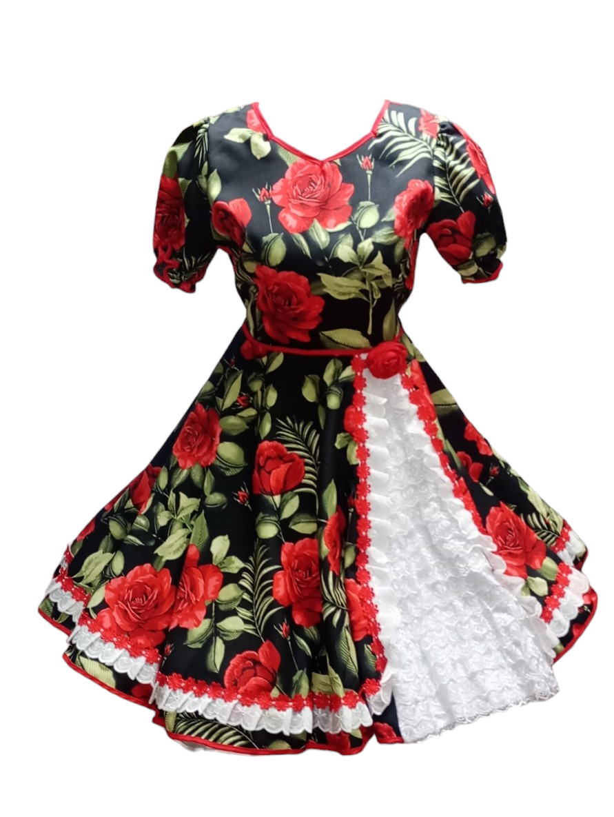 Vestido Huasa Niñas Tallas 12 Juvenil Negro Hojas Huasita Chinita