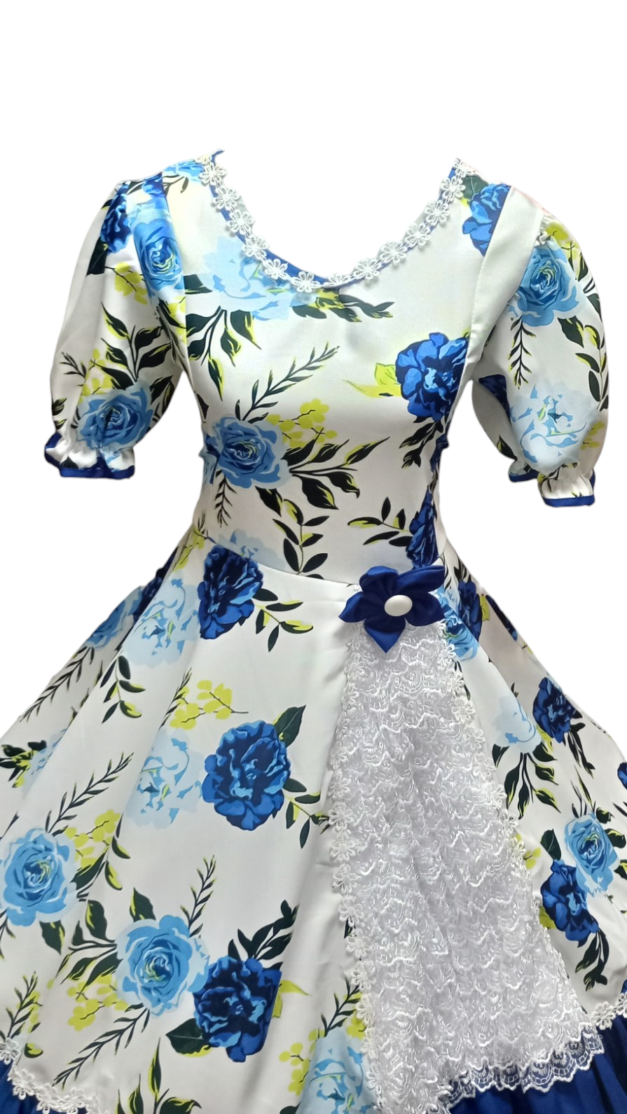 Vestido Huasa Niñas Tallas 4, 6 y 8 Blanco Azul Huasita Chinita