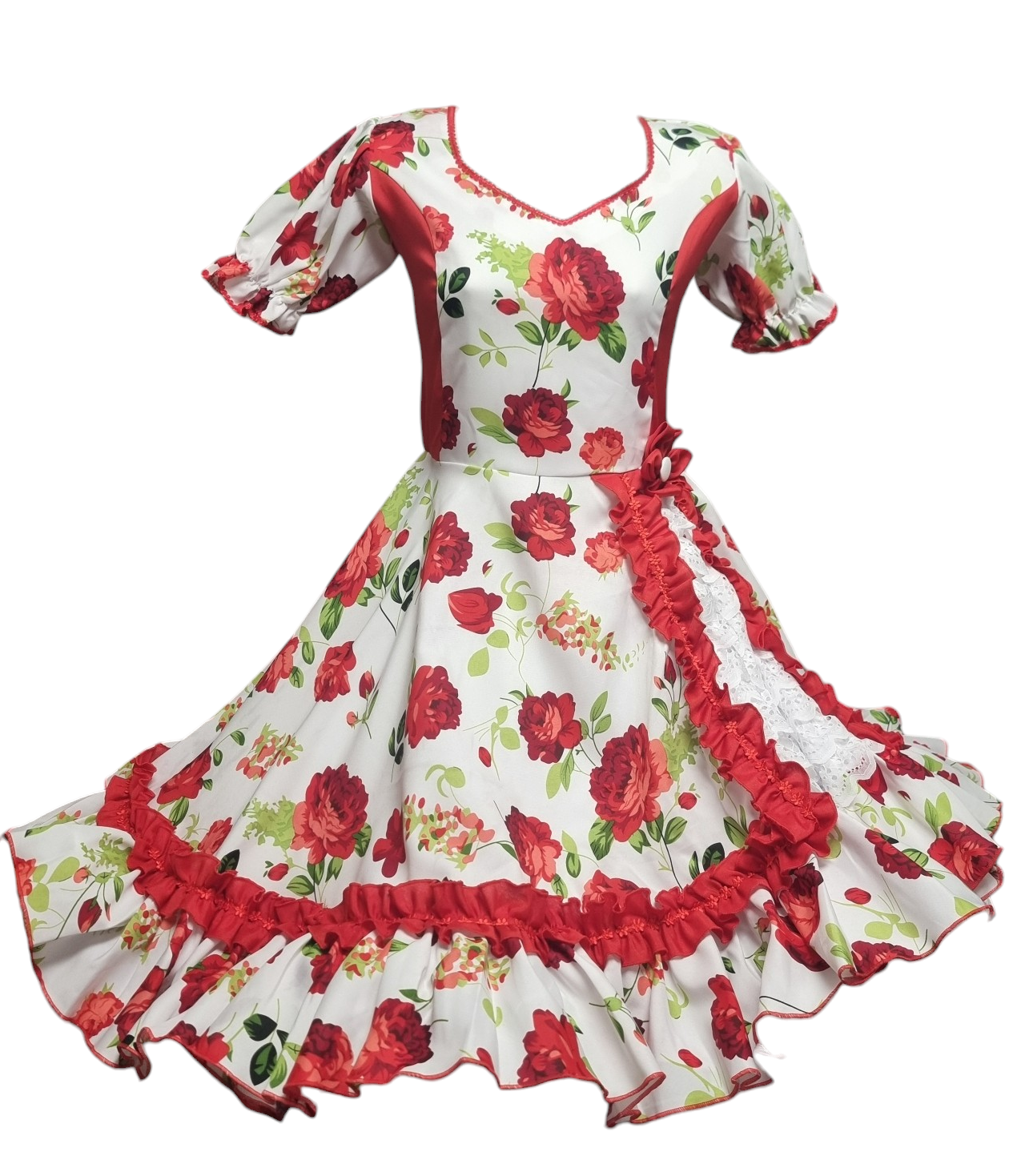 Vestido Huasa Niñas Juvenil Tallas 10 12 14 y 16 Blanco Rojo Huasita Chinita