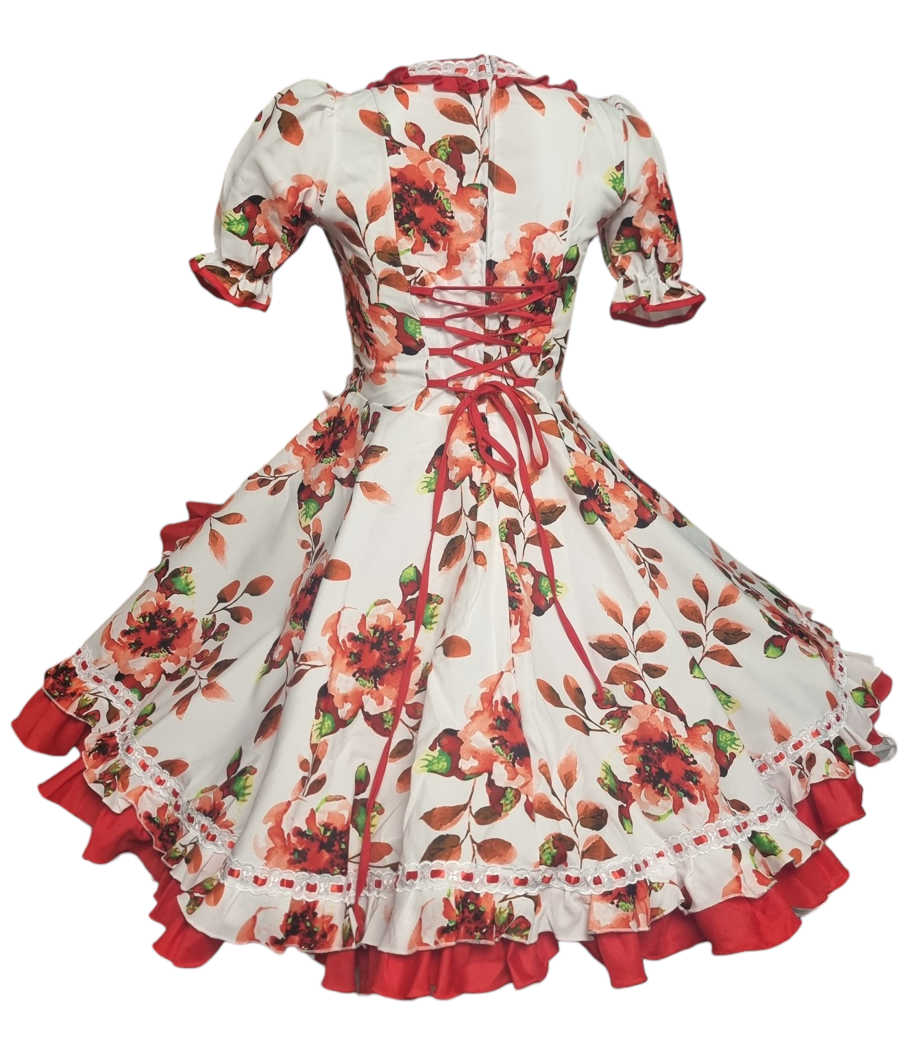 Vestido Huasa Niñas Tallas 12 14 y 16 Juvenil Floreado Rojo Huasita Chinita