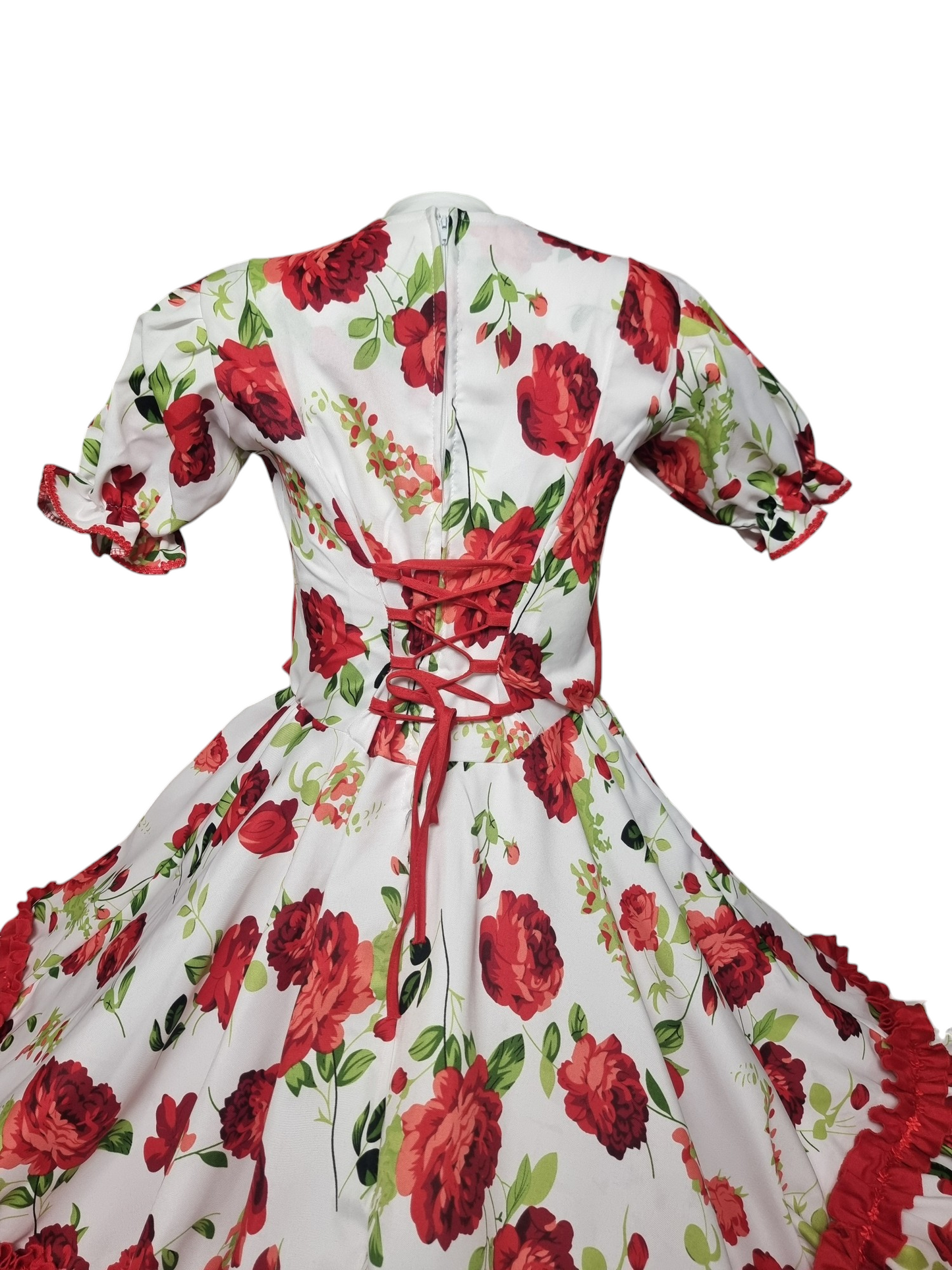Vestido Huasa Niñas Juvenil Tallas 10 12 14 y 16 Blanco Rojo Huasita Chinita