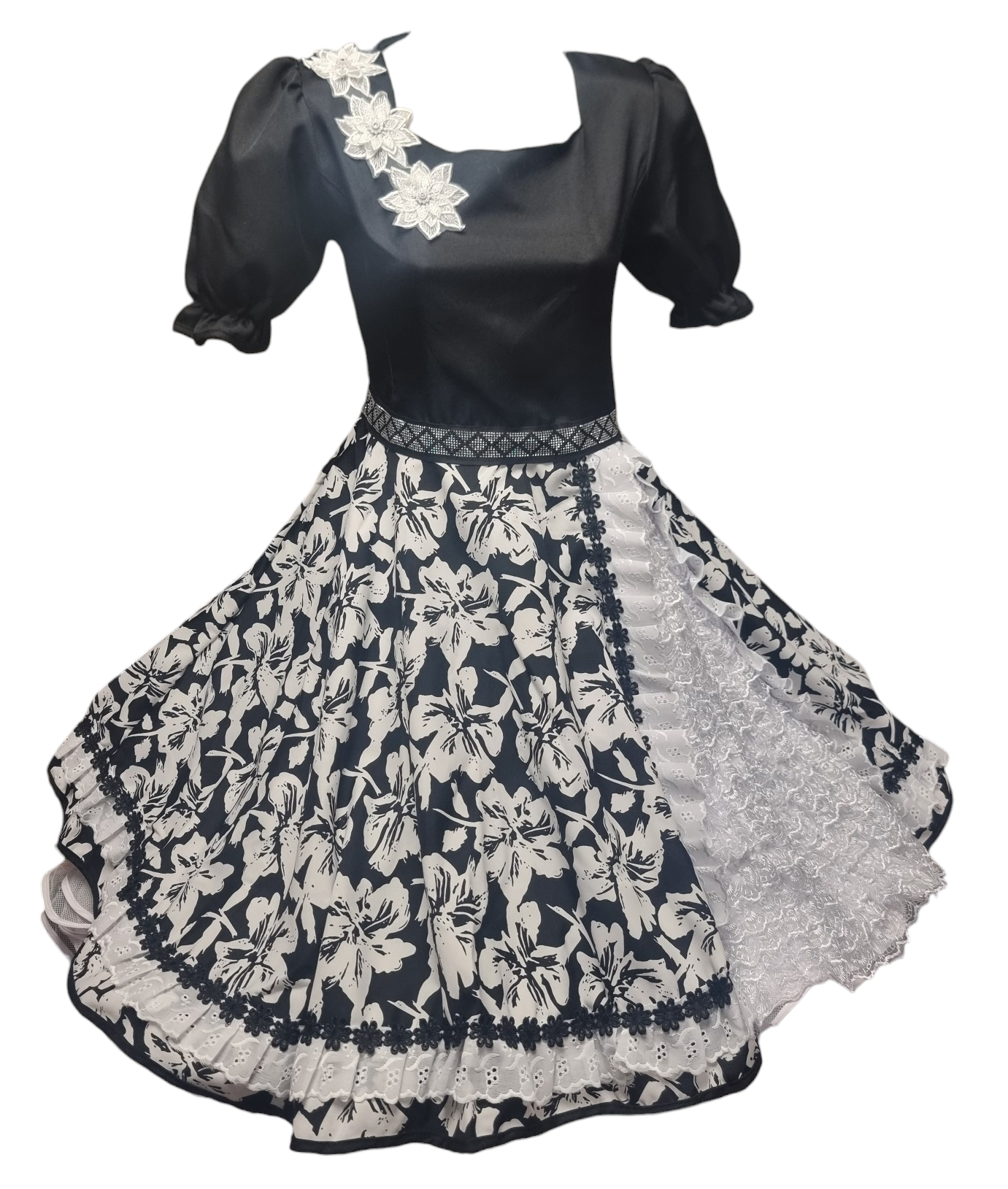 Vestido Huasa Niñas Tallas 12 14 y 16 Juvenil Negro Floreado Huasita Chinita