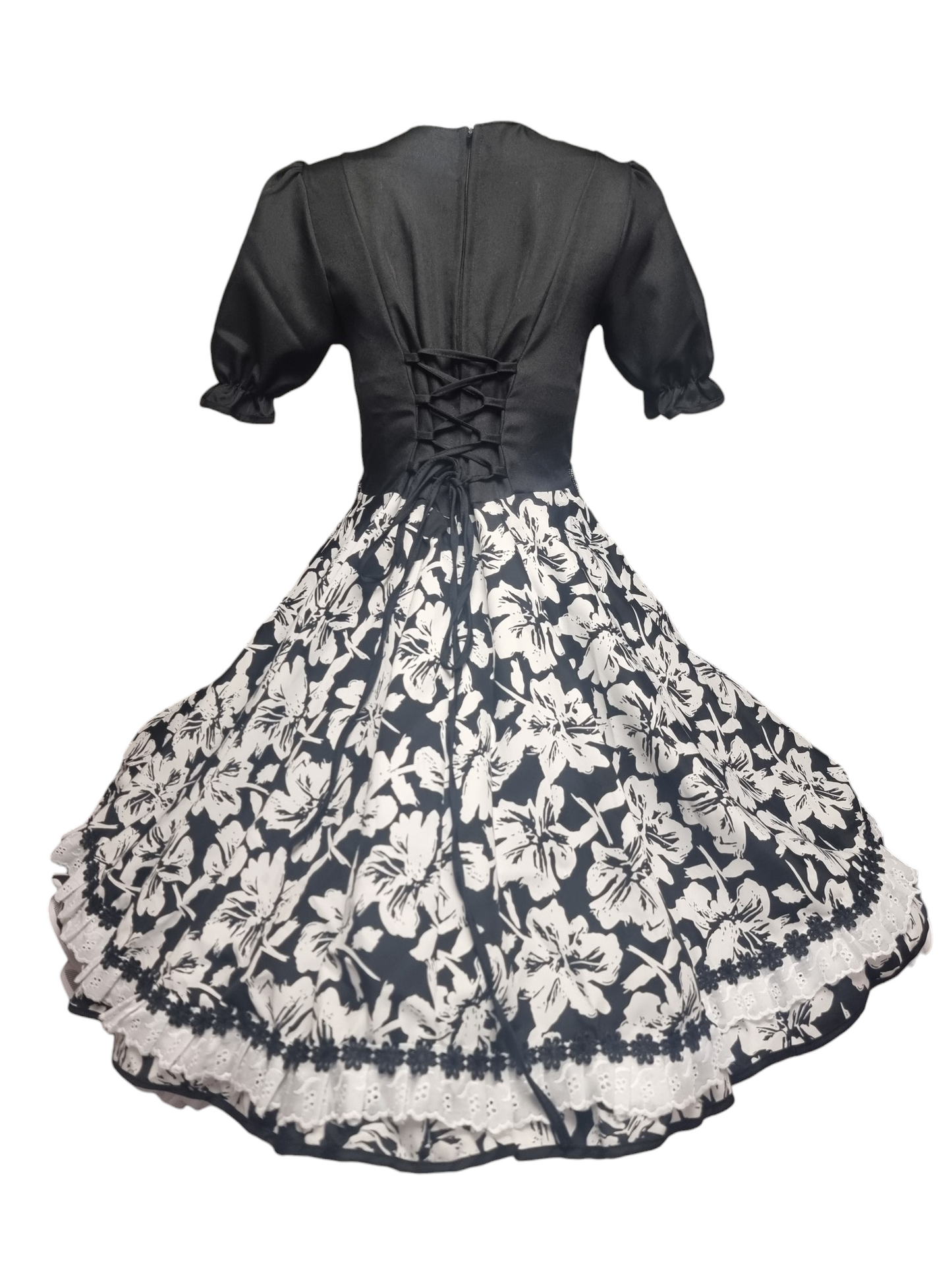 Vestido Huasa Niñas Tallas 12 14 y 16 Juvenil Negro Floreado Huasita Chinita