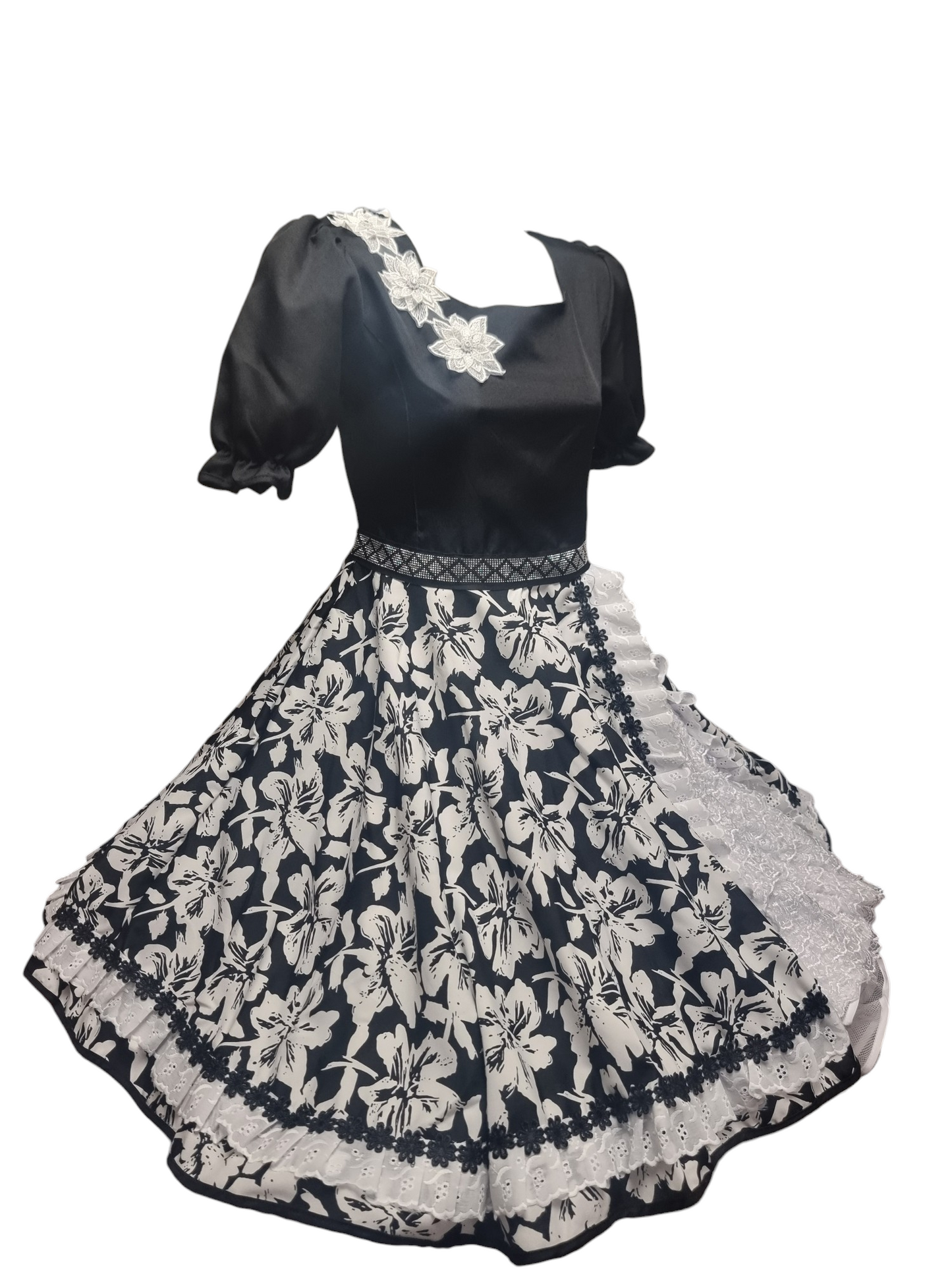 Vestido Huasa Niñas Tallas 12 14 y 16 Juvenil Negro Floreado Huasita Chinita