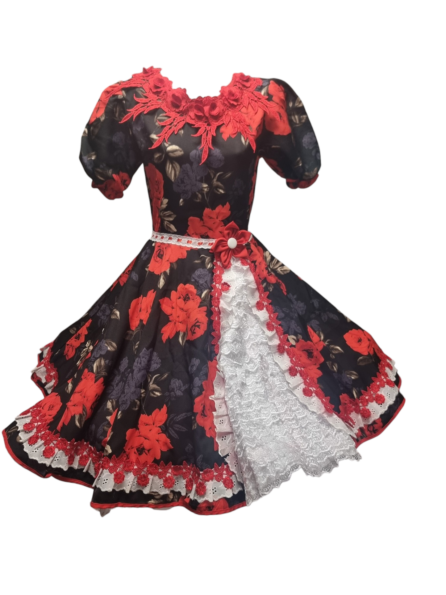 Vestido Huasa China Mujer Adulto Tallas L y XL y 2 XL Negro Floreado Rojo ENVIO GRATIS