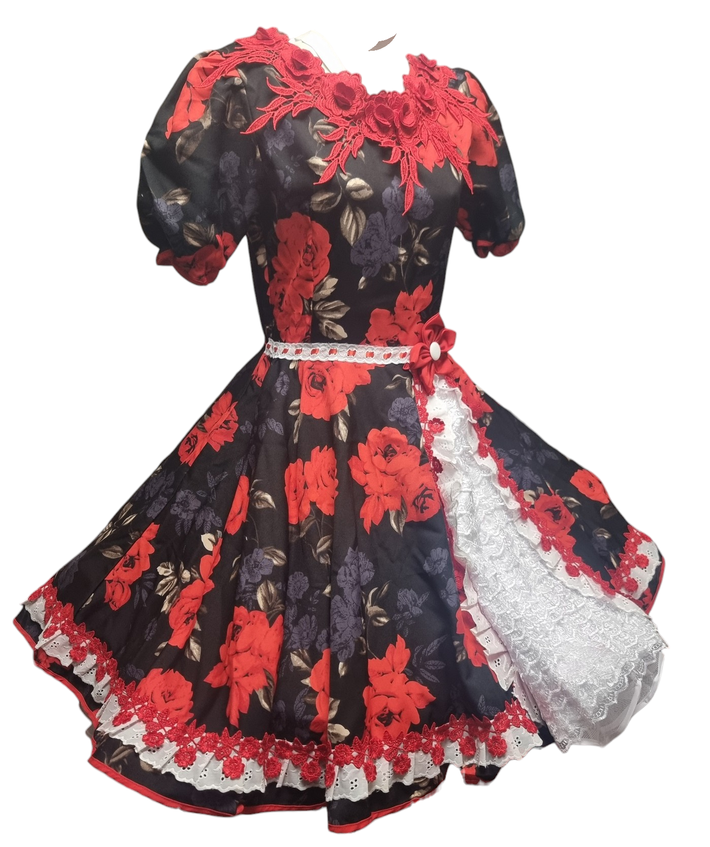 Vestido Huasa China Mujer Adulto Tallas L y XL y 2 XL Negro Floreado Rojo ENVIO GRATIS