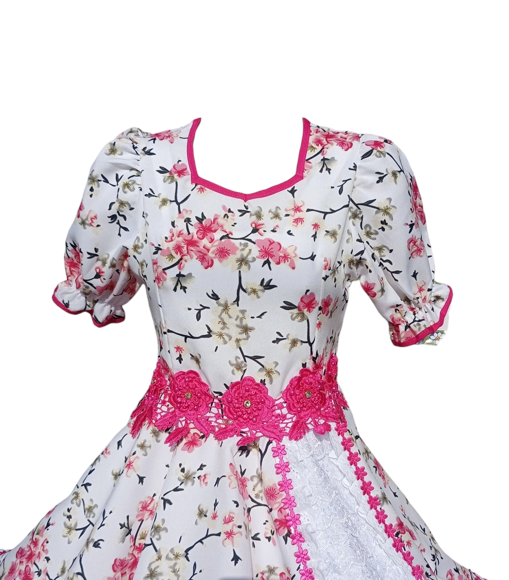 Vestido Huasa Niñas Tallas 6, 8, 10 y 12 Juvenil Fucsia Huasita Chinita