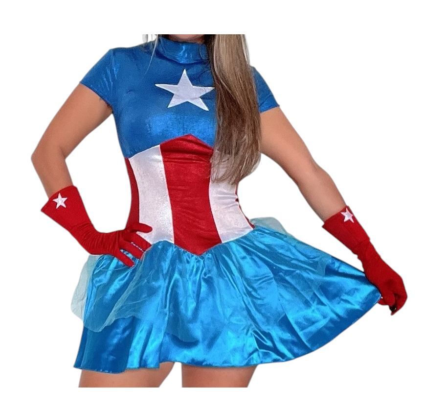 Disfraz Capitan America Niñas Capitana Super Calidad Tallas 4 A 14