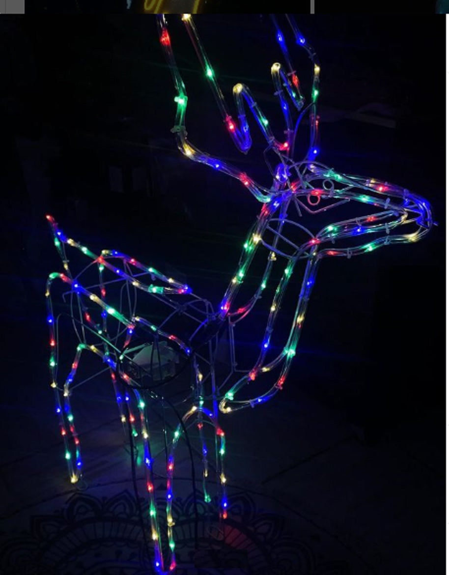 Reno 125 Cm Movimiento Decoracion Navideña Multicolor Calido Blanco Luces Led