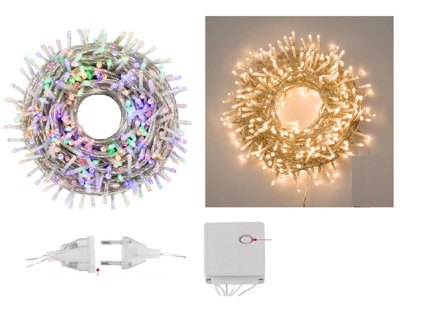 Luz Led 500 Luces Cable Transparente Multicolor y Calido Enchufe Hembra Eventos Guirnalda de 32 Metros