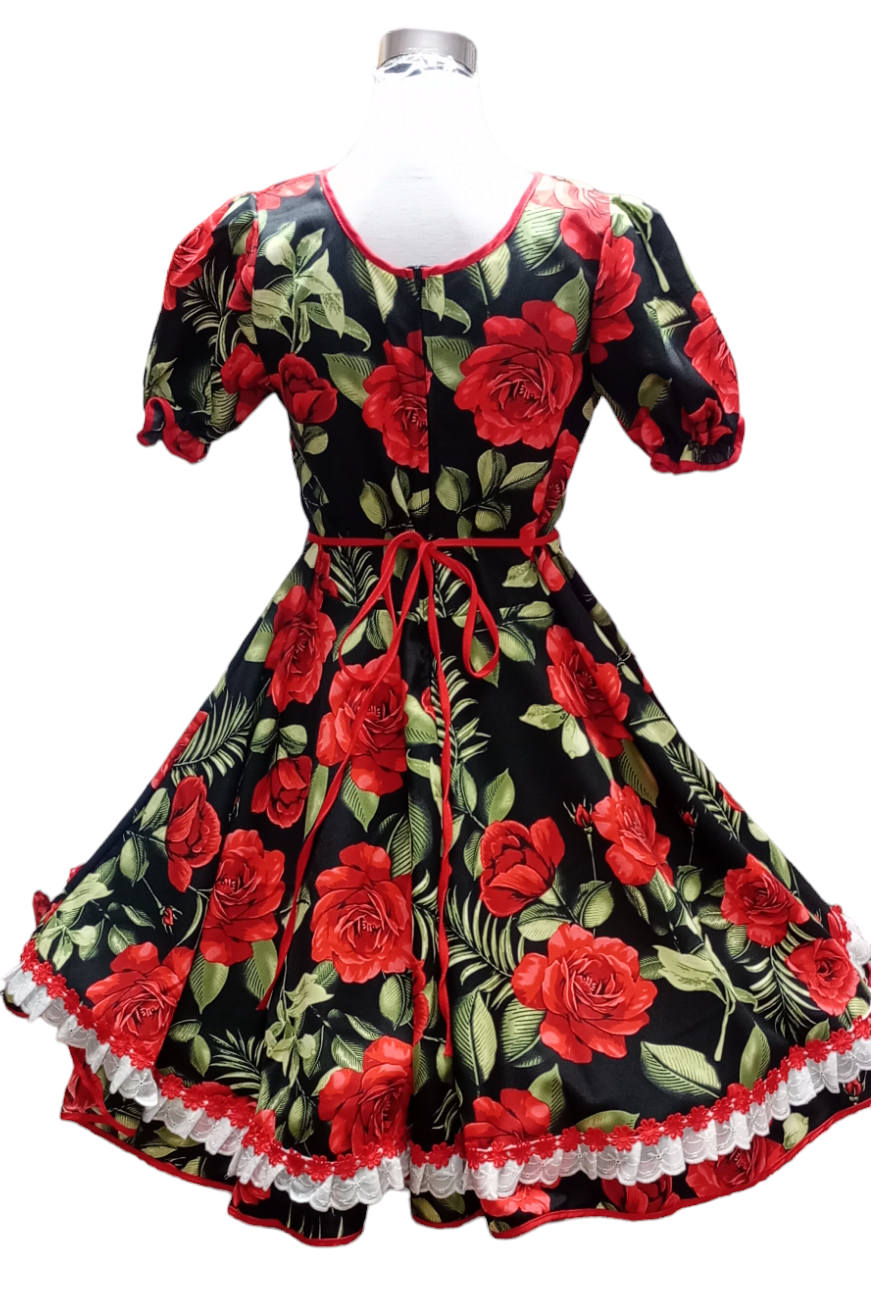 Vestido Huasa China Mujer Adulto Talla L Negro Hojas Verdes