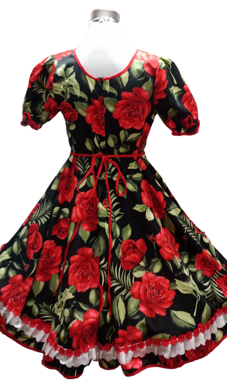 Vestido Huasa China Mujer Adulto Talla L Negro Hojas Verdes