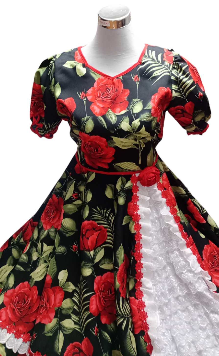 Vestido Huasa China Mujer Adulto Talla L Negro Hojas Verdes