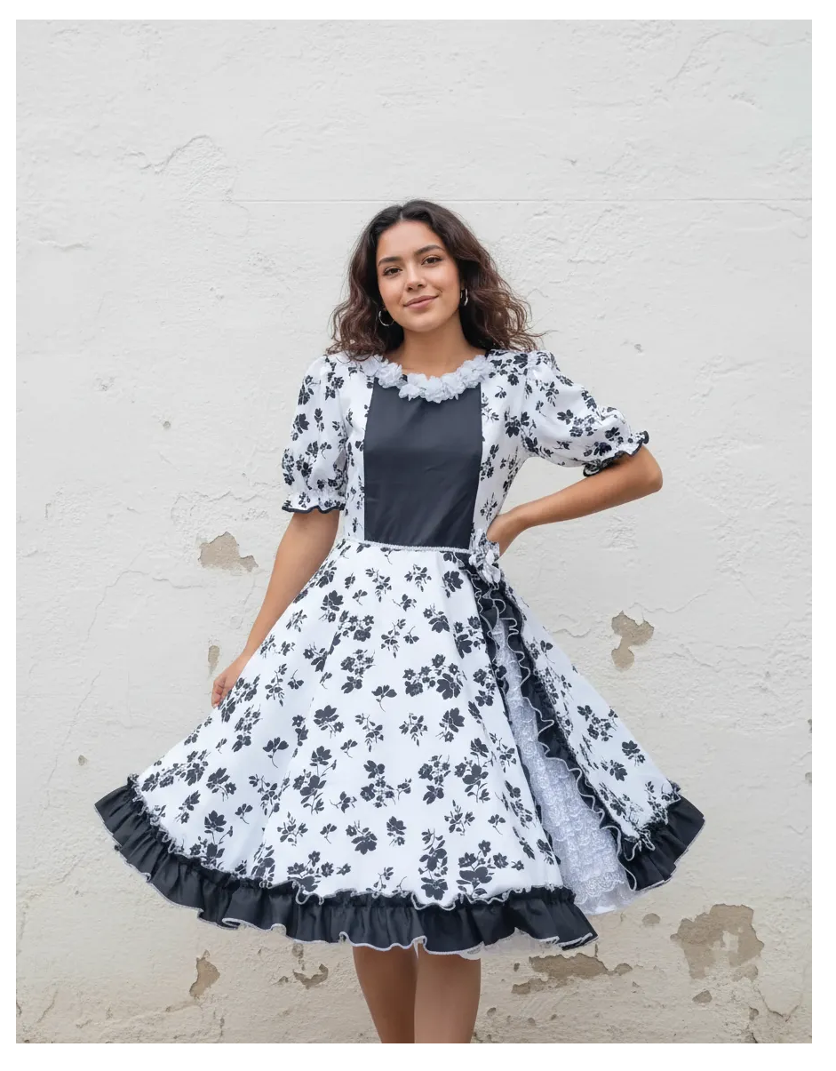 Vestido Huasa China Mujer Adulto Tallas S, M,  L,  XL y 2 XL Bco Negro Envio Gratis