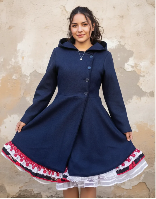 Abrigo Color  Negro Vestido Huasa Cueca Juvenil Adulto S-M y  L-XL