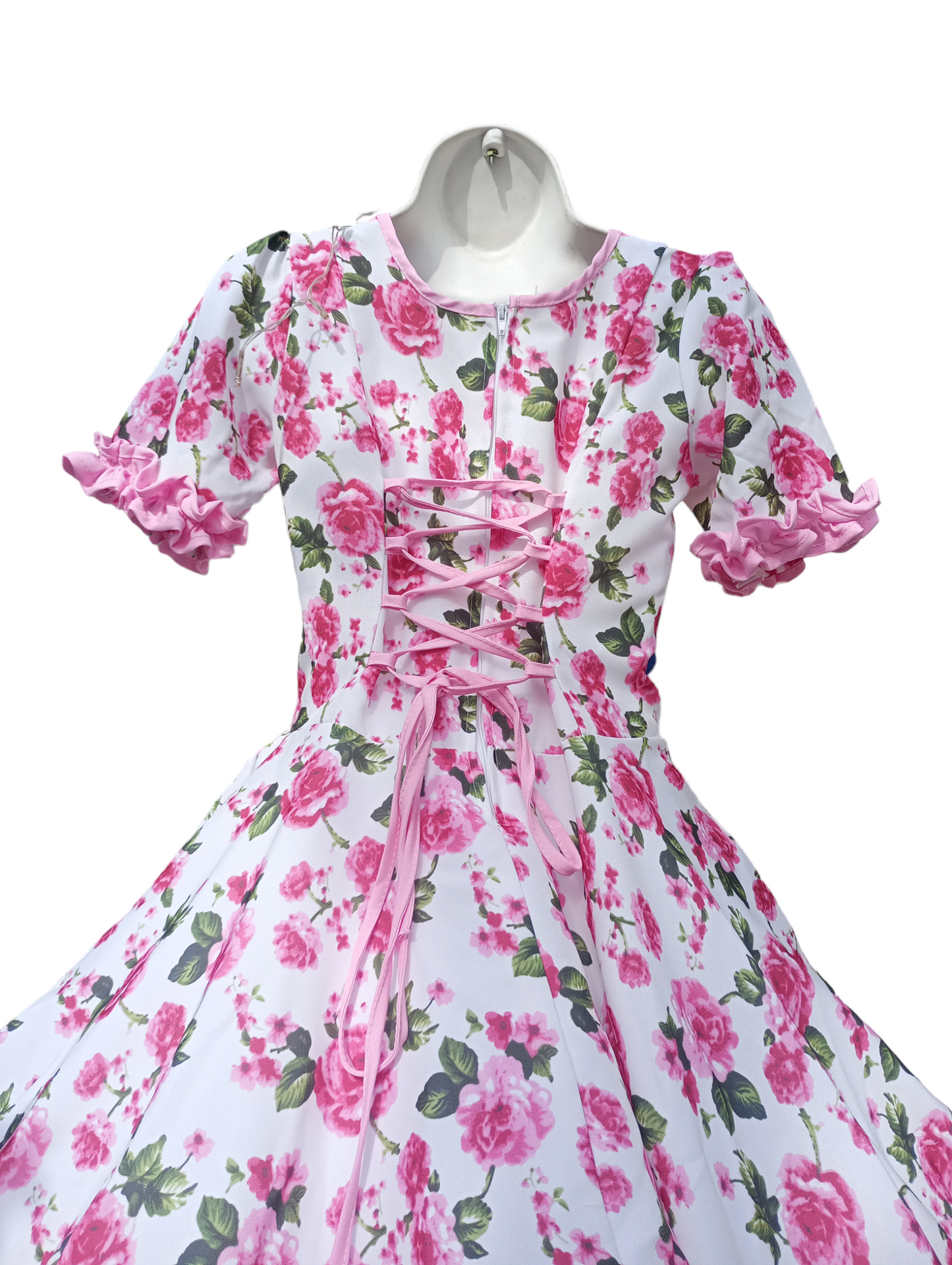 Vestido Huasa Niñas Tallas 4, 6 y 8 Blanco Rosado Huasita Chinita