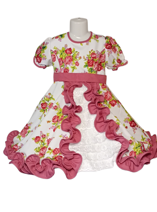 Vestido Huasa China Niña Blanco Floreado Tallas 6