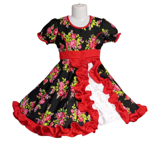 Vestido Huasa China Niña Negro Rojo Talla 6 8 y 10 Oferta