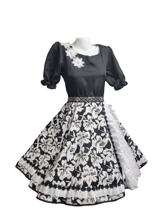 Vestido Huasa Niñas Tallas 12 14 y 16 Juvenil Negro Floreado Huasita Chinita