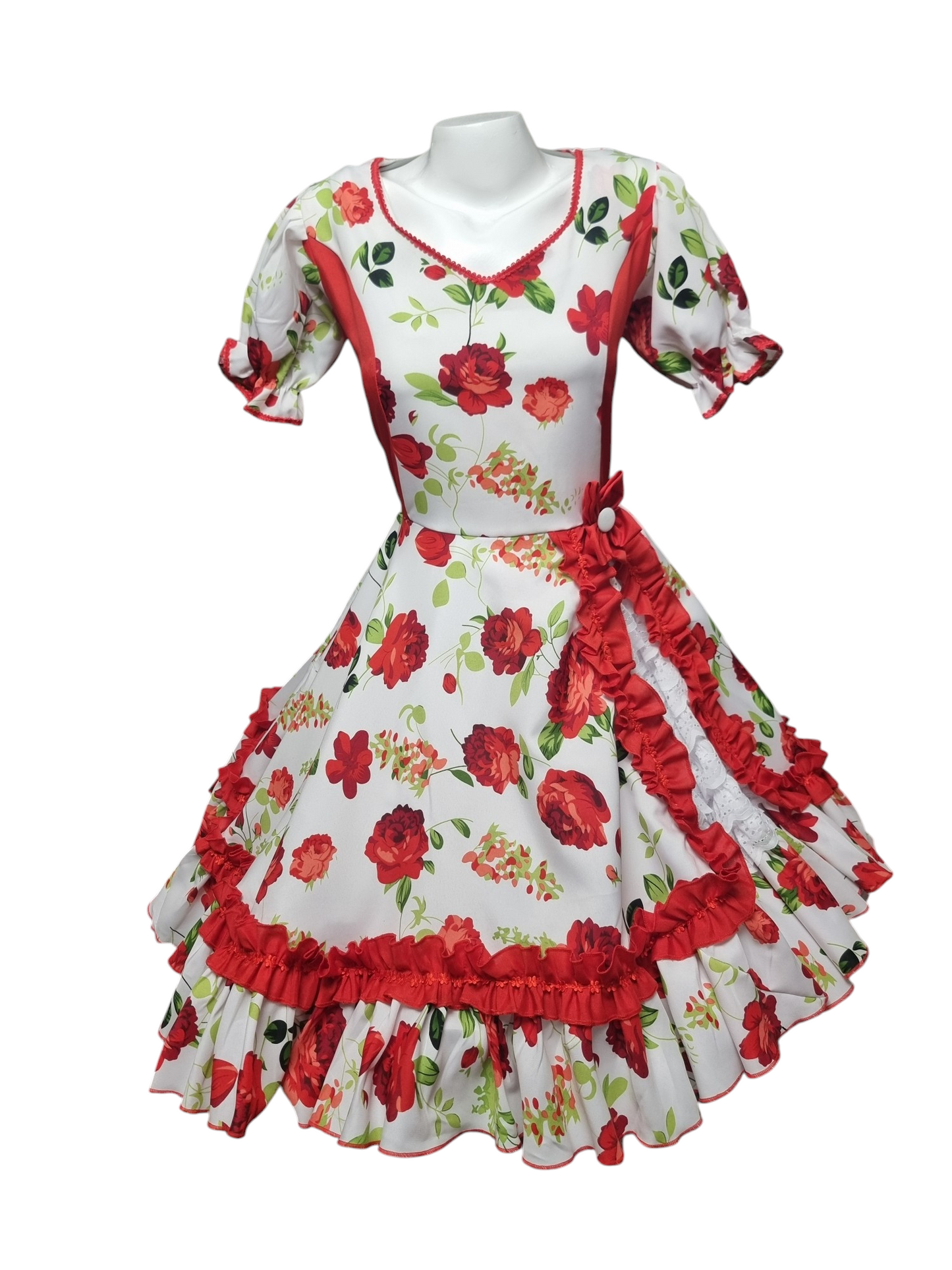 Vestido Huasa Niñas Juvenil Tallas 10 12 14 y 16 Blanco Rojo Huasita Chinita