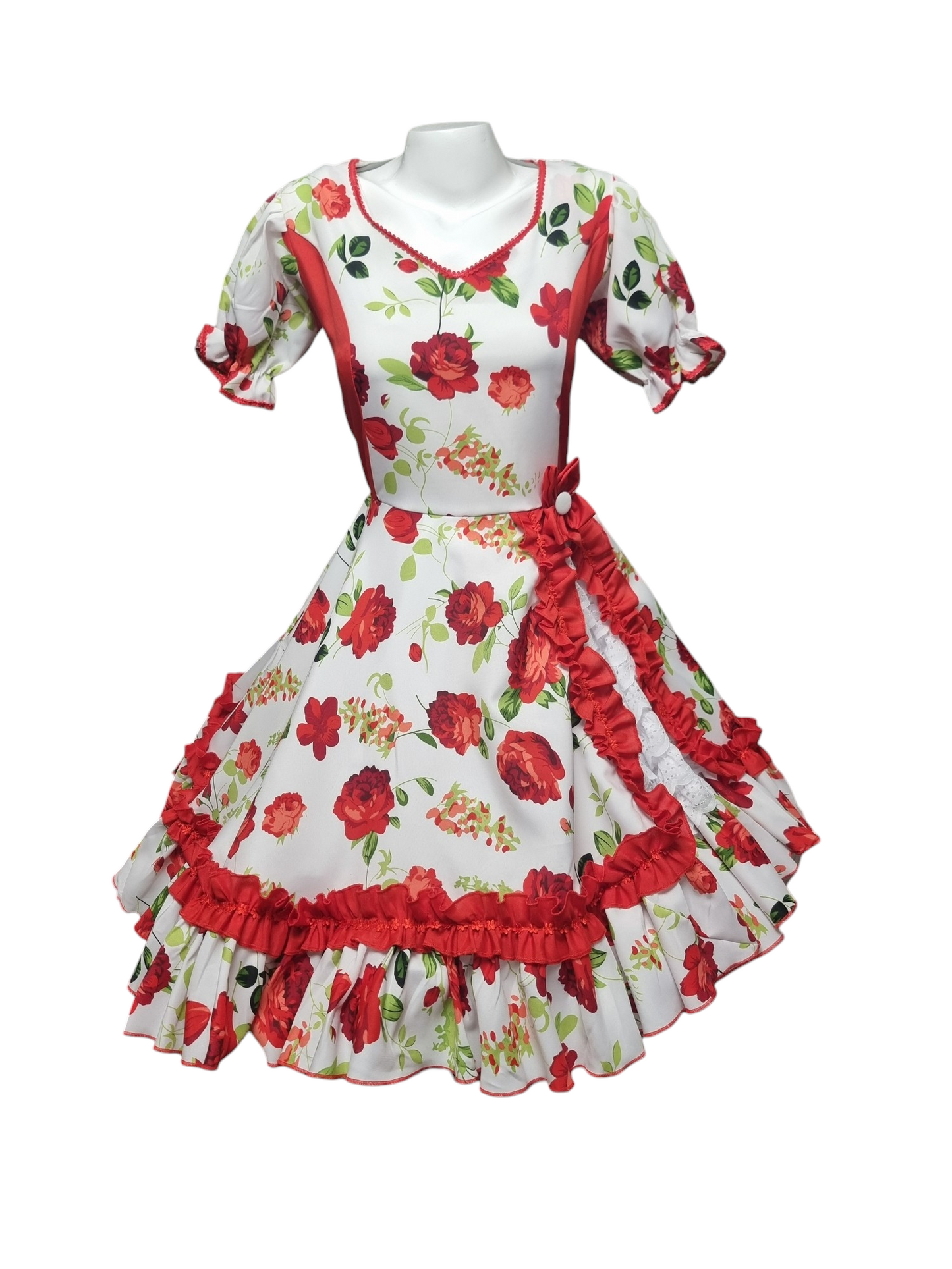 Vestido Huasa Niñas Juvenil Tallas 10 12 14 y 16 Blanco Rojo Huasita Chinita