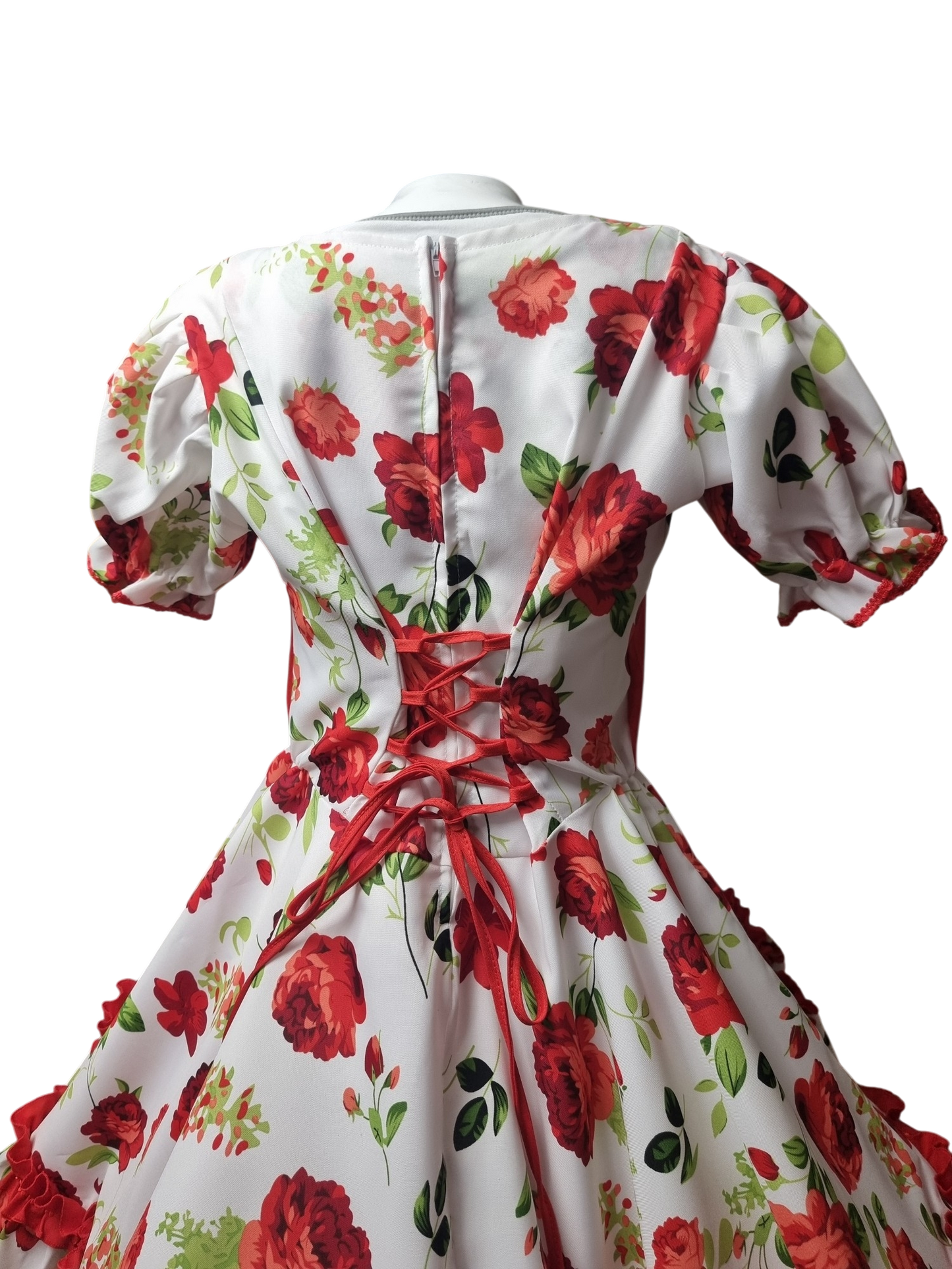 Vestido Huasa Niñas Juvenil Tallas 10 12 14 y 16 Blanco Rojo Huasita Chinita