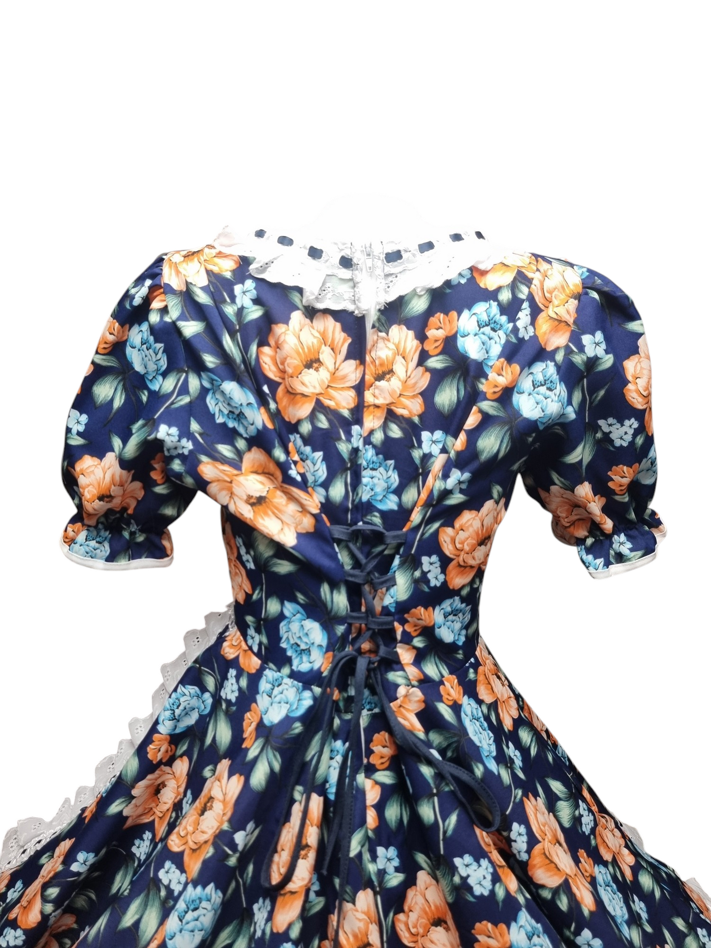 Vestido Huasa Niñas Tallas  12 14 y 16 Juvenil Azul Damasco Huasita Chinita