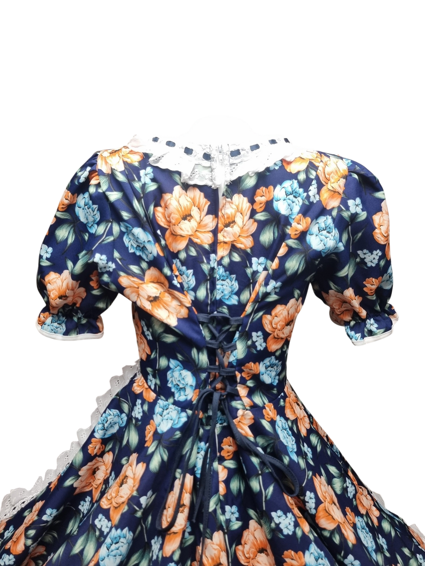 Vestido Huasa Niñas Tallas  12 14 y 16 Juvenil Azul Flor Damasco Huasita Chinita