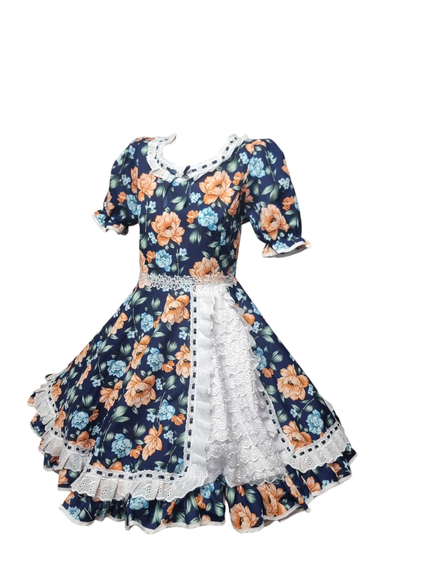 Vestido Huasa Niñas Tallas  12 14 y 16 Juvenil Azul Damasco Huasita Chinita