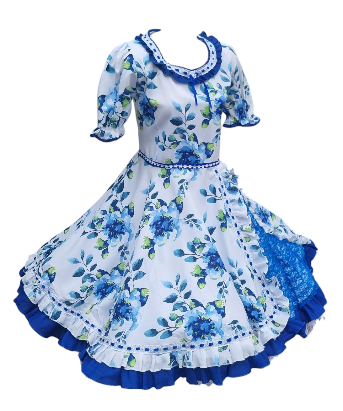 Vestido Huasa Niñas Tallas  12 14 y 16 Juvenil Blanco Azul Huasita Chinita