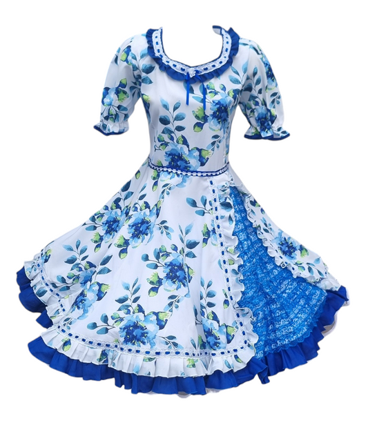 Vestido Huasa Niñas Tallas  12 14 y 16 Juvenil Blanco Azul Huasita Chinita