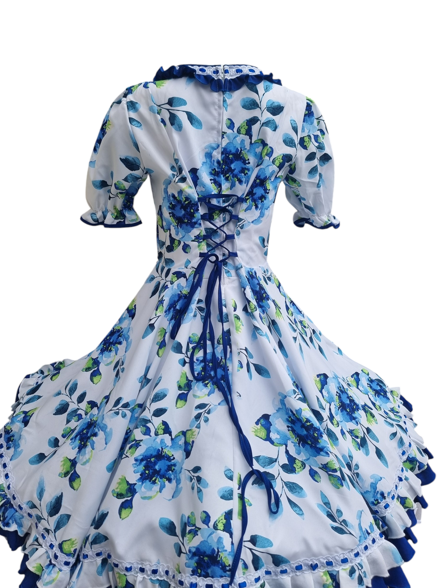 Vestido Huasa Niñas Tallas  12 14 y 16 Juvenil Blanco Azul Huasita Chinita