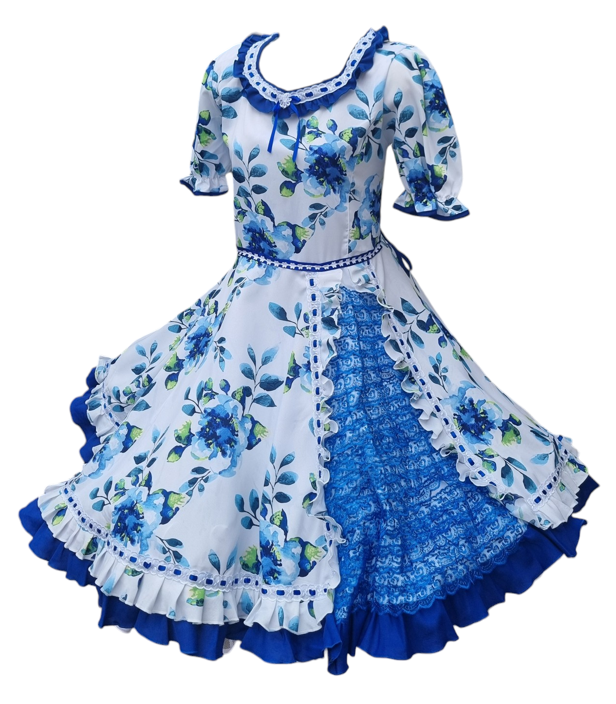 Vestido Huasa Niñas Tallas  12 14 y 16 Juvenil Blanco Azul Huasita Chinita