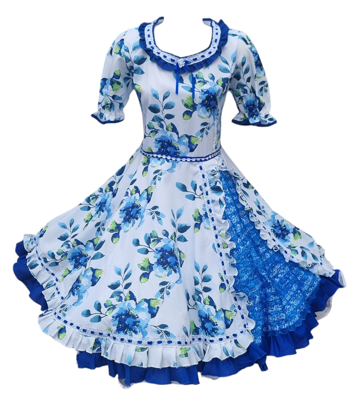 Vestido Huasa Niñas Tallas  12 14 y 16 Juvenil Blanco Azul Huasita Chinita