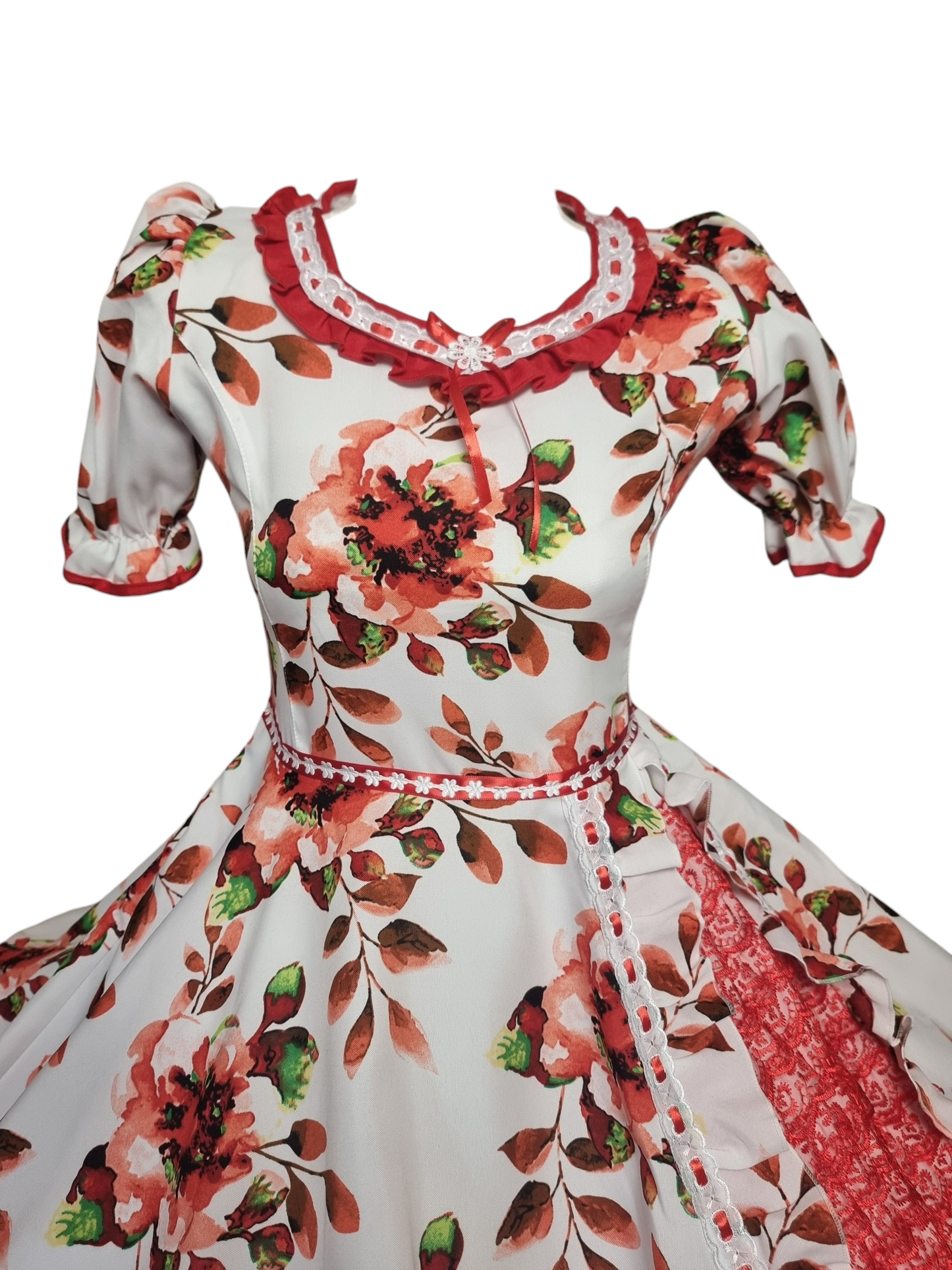 Vestido Huasa Niñas Tallas 12 14 y 16 Juvenil Floreado Rojo Huasita Chinita