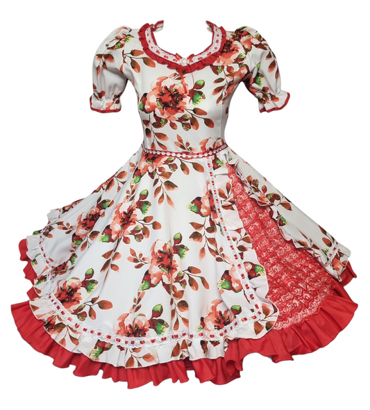 Vestido Huasa Niñas Tallas 12 14 y 16 Juvenil Floreado Rojo Huasita Chinita