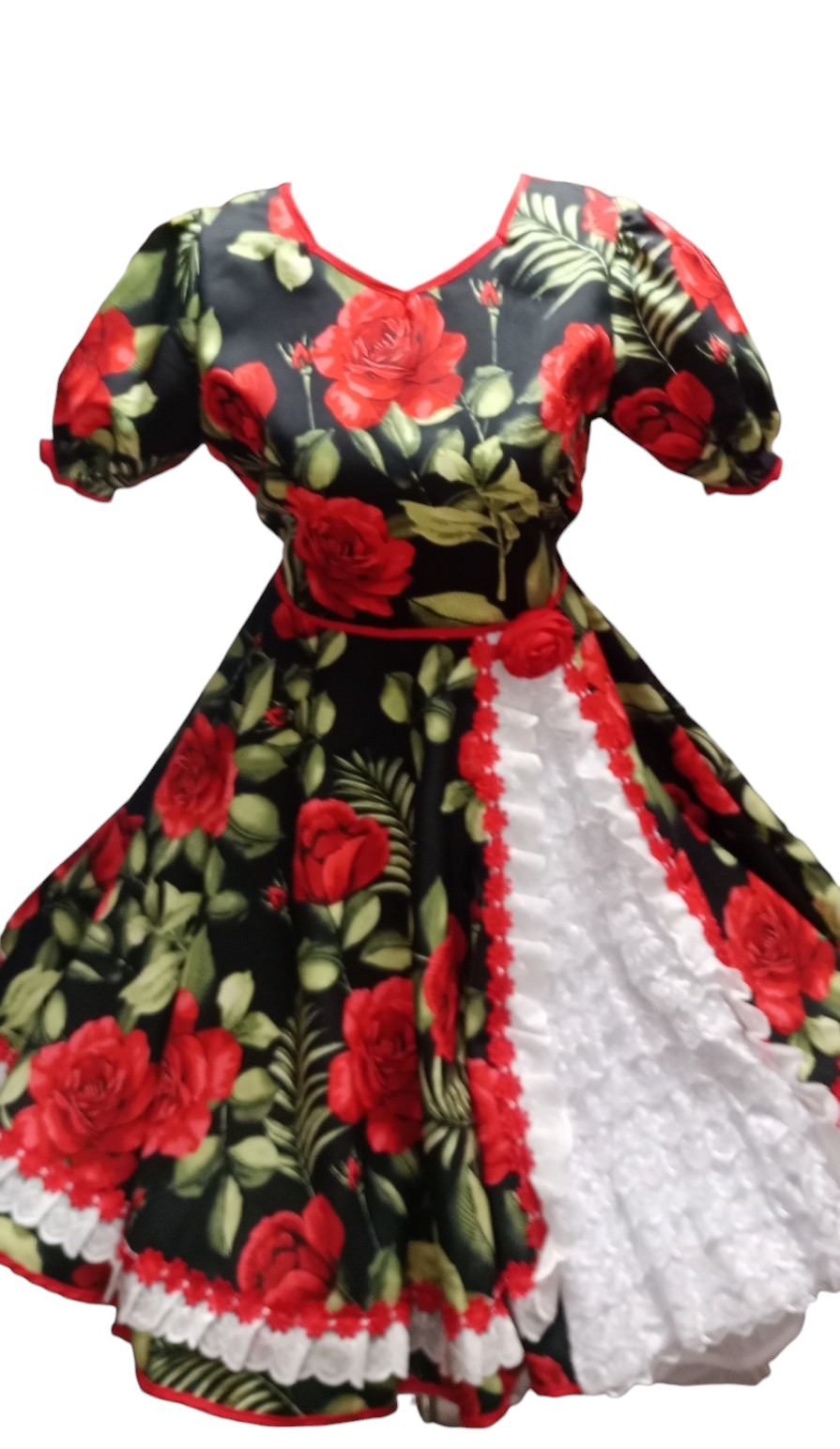 Vestido Huasa China Mujer Adulto Talla L Negro Hojas Verdes