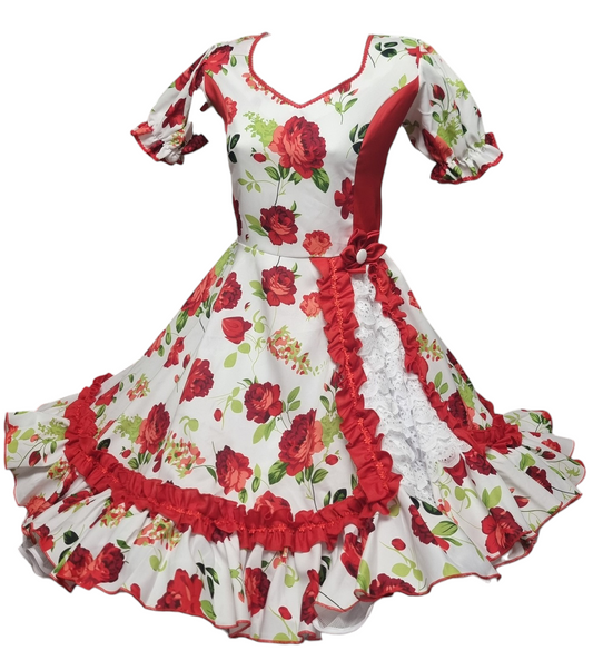 Vestido Huasa Niñas Tallas 2, 4,6 y 8 Blanco Rojo Huasita Chinita
