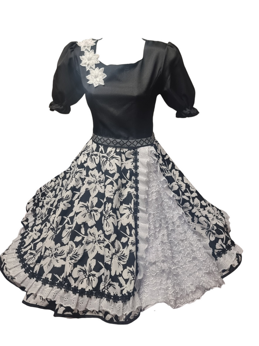 Vestido Huasa China Cueca Negro Floreado Juvenil Adulto Tallas S M L XL Y 2XL